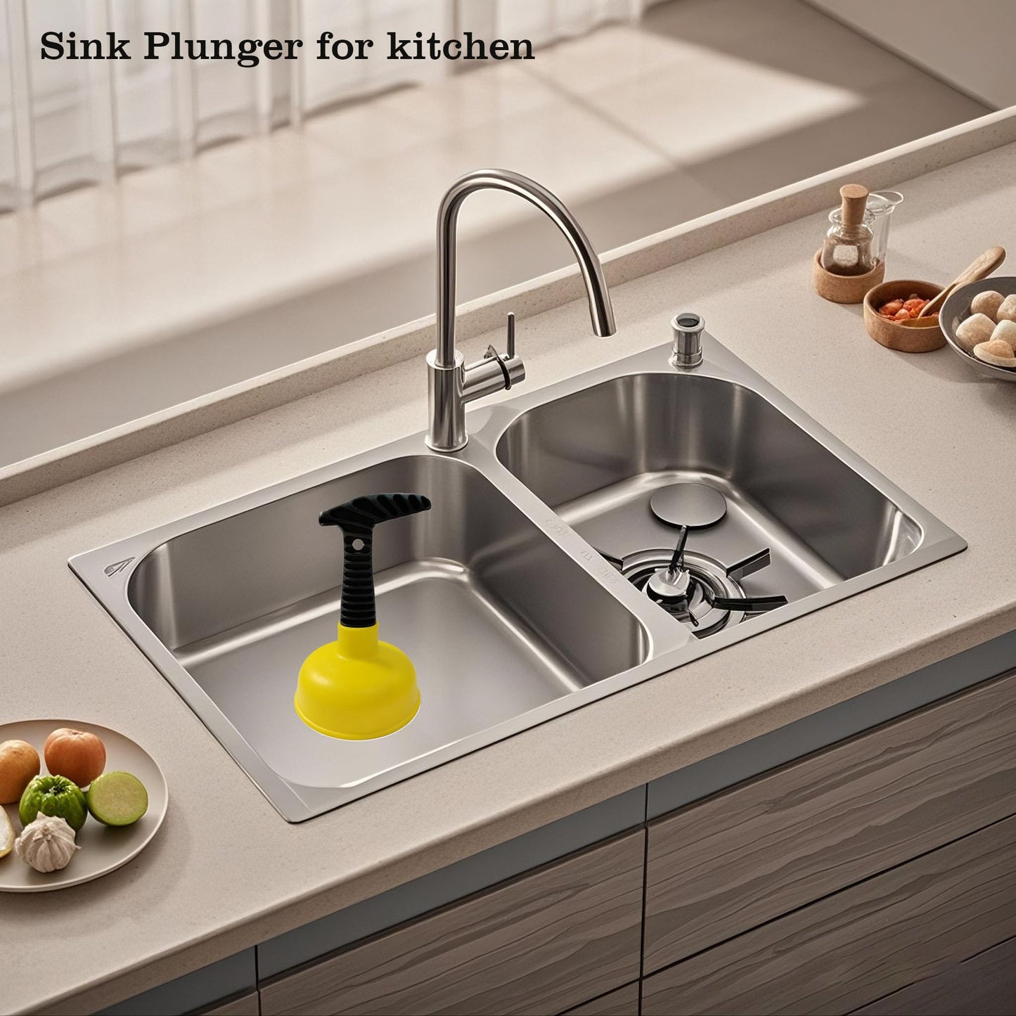 Mini Sink & Drain Plunger with Short Handle - Heavy-Duty Rubber Cup & Ergonomic Grip for Powerful Suction, Unclog Slow Drains in Sinks, Tubs, Showers, Bathrooms, Kitchens, Compact, Space-Saving Design