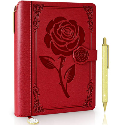 Aocii leather Journal for Women, A5 lined Daily Journal Notebook, Pretty Journaling for Writing, Hardcover Vintage Travel Journals, 224 Pages, Pen included (burgundy)