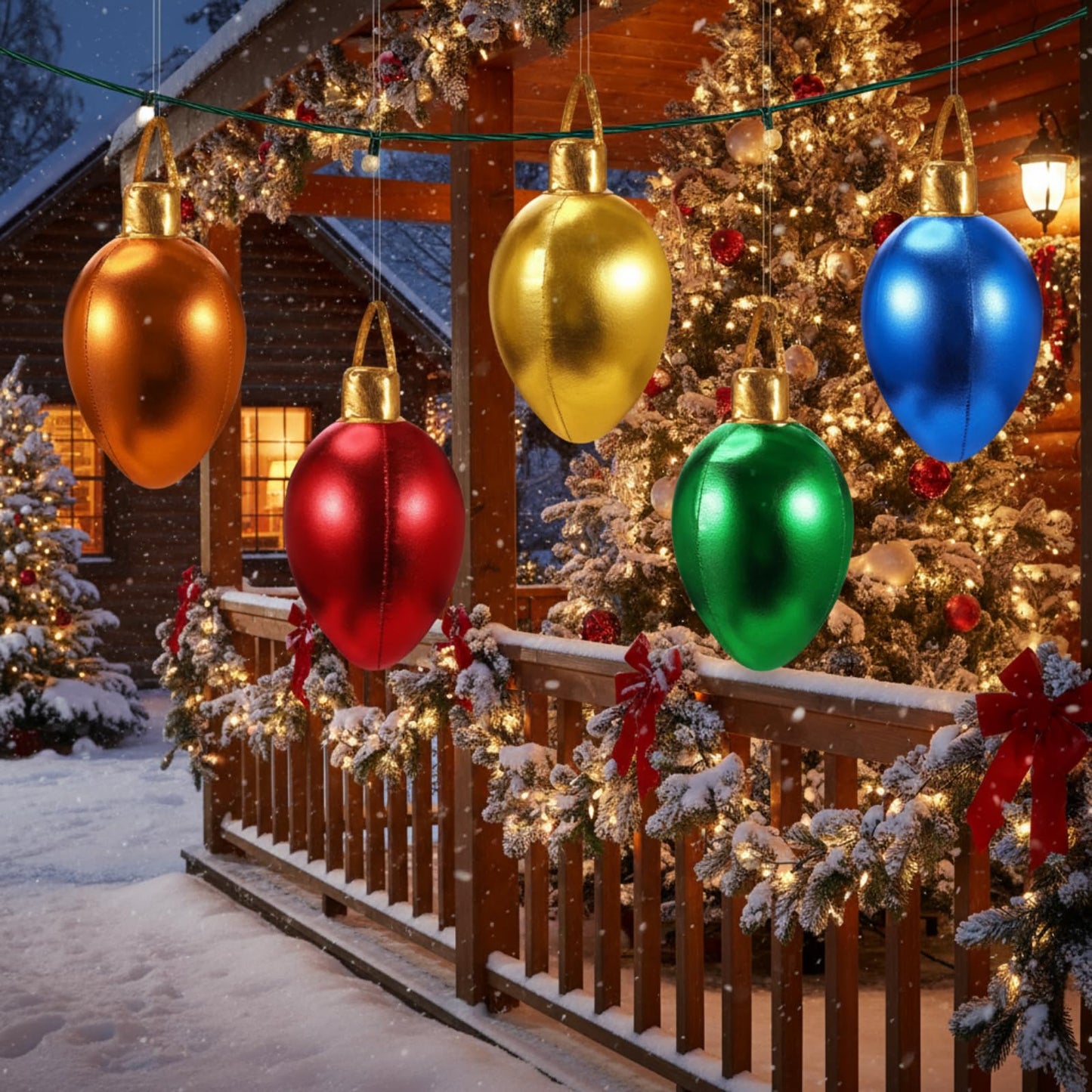 Charnoel 10 Pack 12" Christmas Inflatable Bulb Ornament with Glitter Cloth Cover, Giant PVC Xmas Blow Up Ornaments Holiday Blow Bulb for Yard Outdoor Lawn Porch Decorations (Classic)