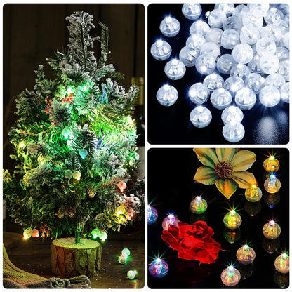 FWYWNL 100pcs Balloon Lights,Round LED Ball Lamp for Latex Balloon Paper Lantern Party Wedding Festival Christmas Halloween Decorative，Long Standby Time Waterpro of Mini Light (White)