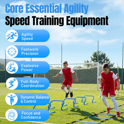 SMTPDT Speed and Agility Training Equipment: 5 Adjustable Agility Hurdles. 20ft Agility Ladder, Soccer Training Equipment Set for Kids Youth Adults (Blue)