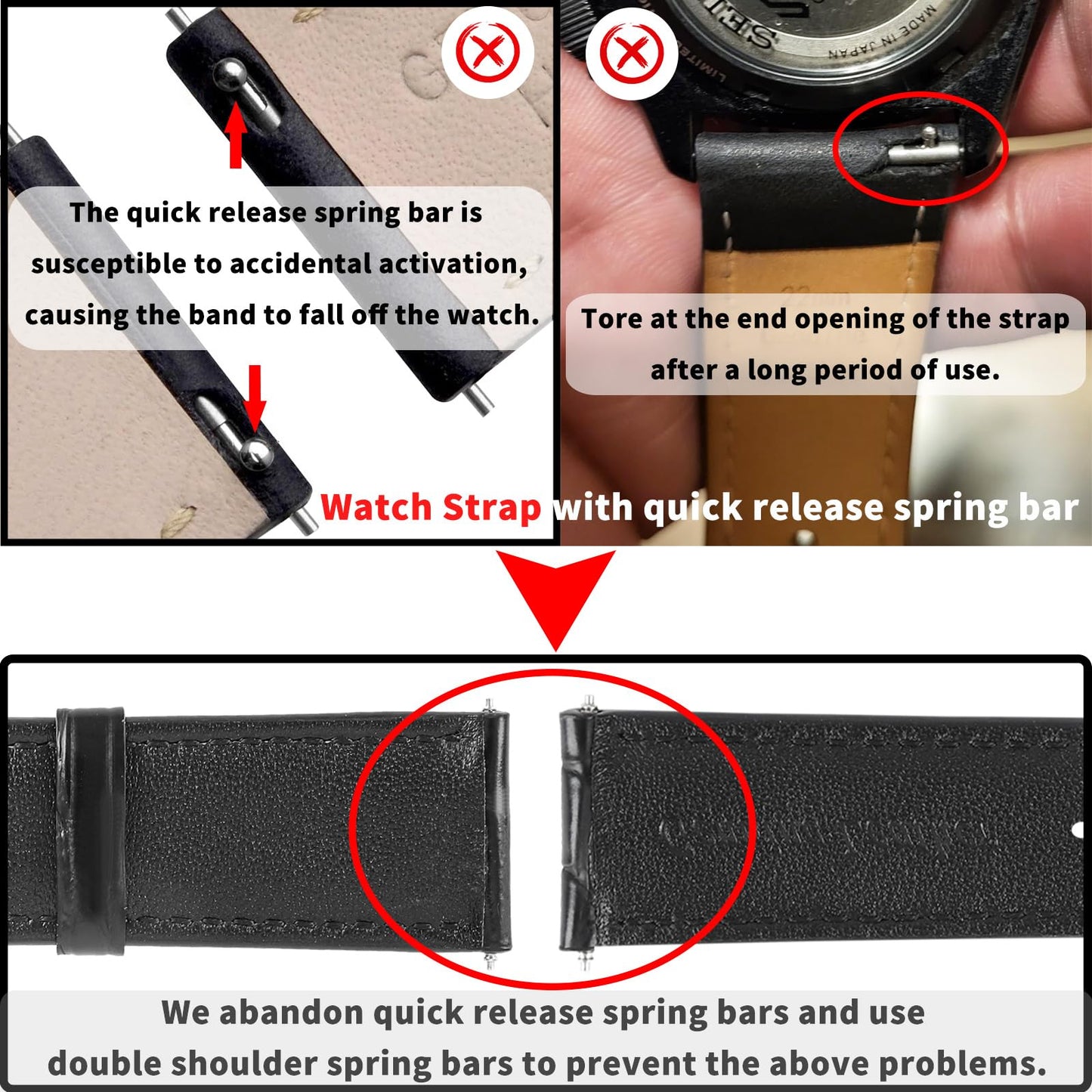 Vellsar XL Genuine Leather Watch Band 21mm Watch Straps for Large Wrist - Extra Long Adjustable Replacement Straps, Alligator Grain Embossed Watchband (Black)