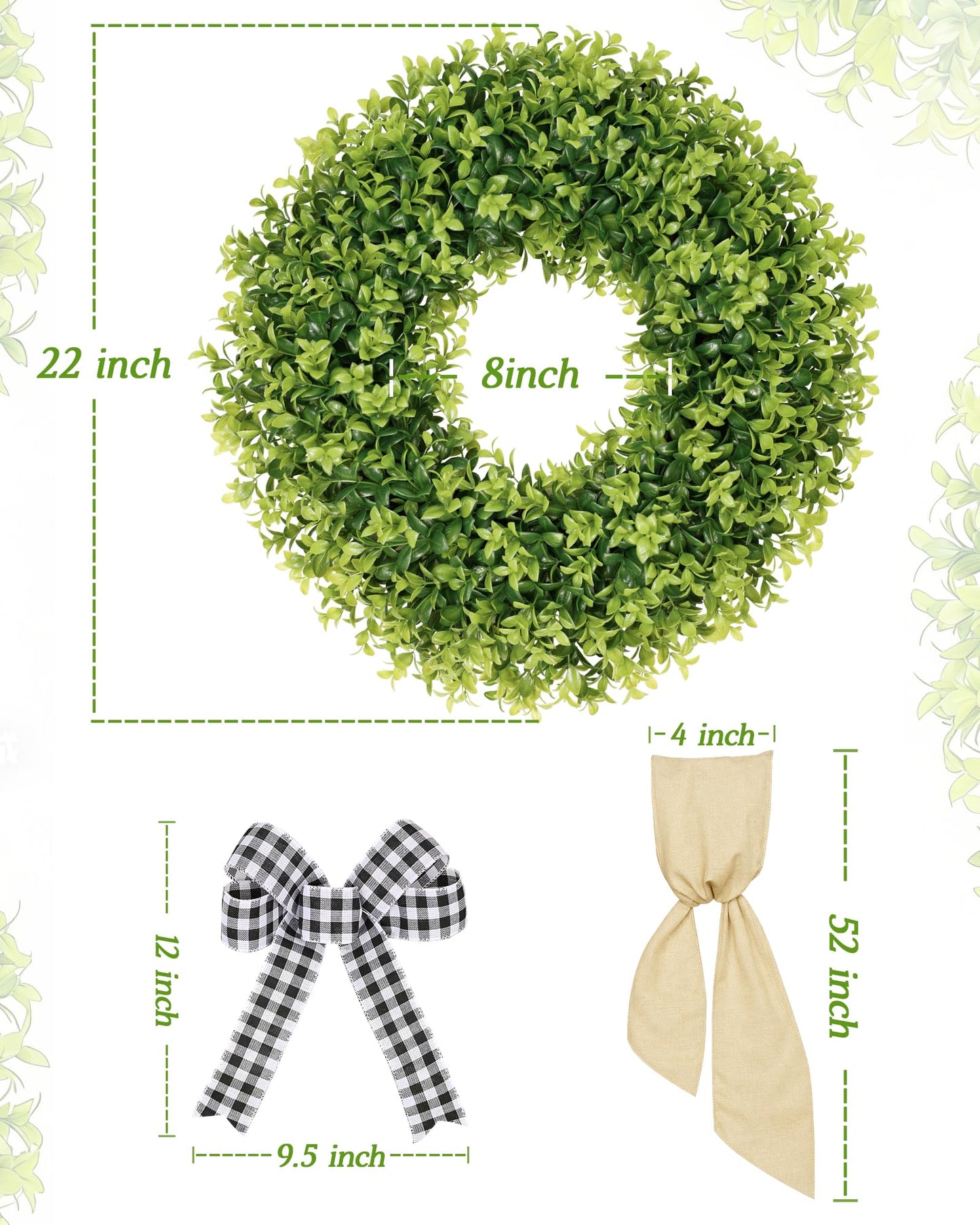 Vlorart 22 Inch Boxwood Wreaths for Front Door, UV-Resistant Green Decor