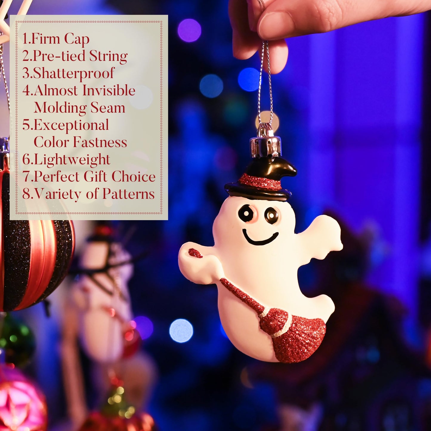 Valery Madelyn Halloween Ornaments Tree Decorations, 40ct Medium Shatterproof Ghost Cat Jack-o'-Lantern Pumpkin Hanging Ball Ornaments Set for Small Tree, Cute Holiday Party Indoor Home Decor