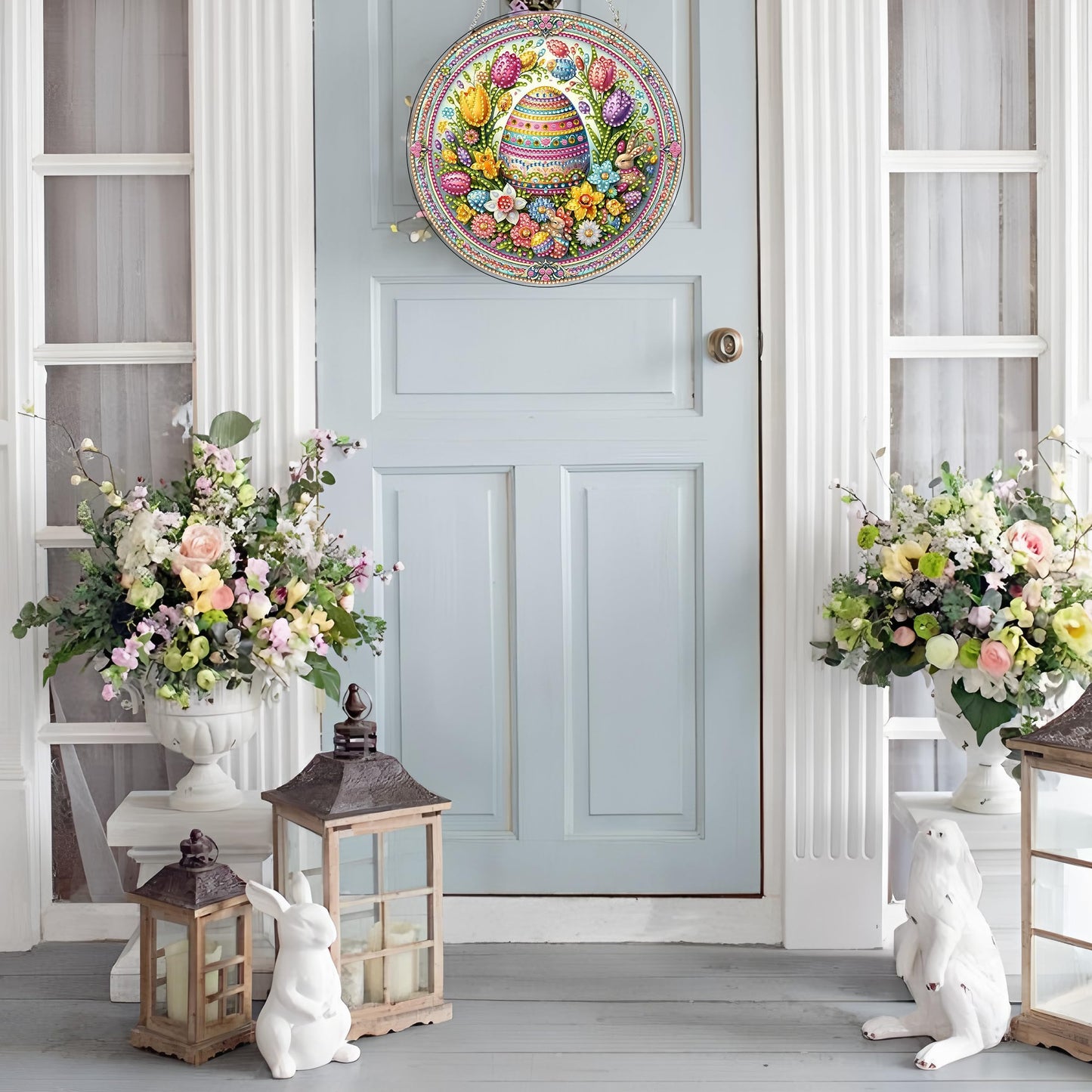DIY Acrylic Diamond Art Painting Wreath Kits Special Shaped Rhinestone 5D Diamond Art Window Pendants Home Garden Wall Hanging Kits Hanging Ornament (Easter Egg)