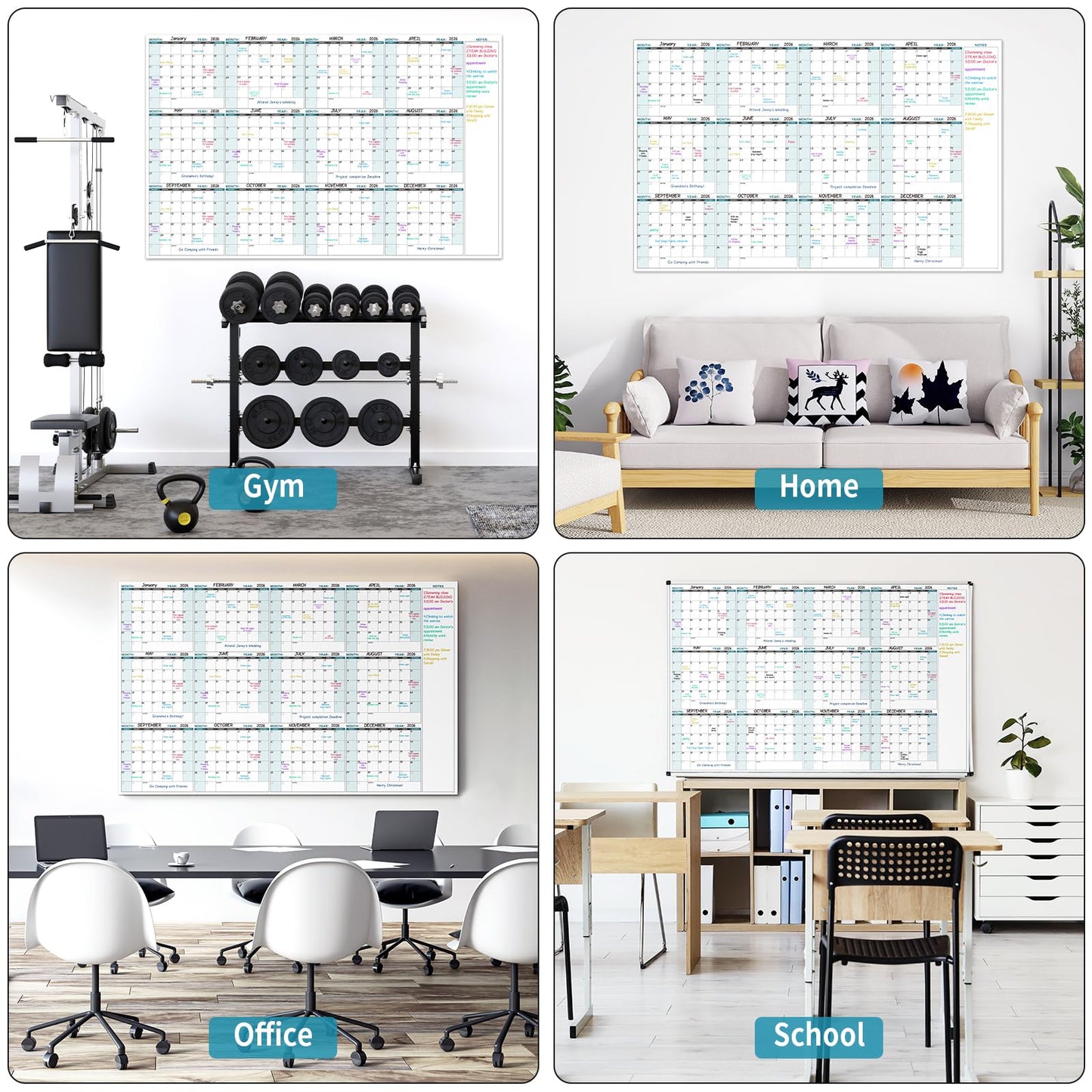Large Dry Erase Calendar for Wall – Yearly Wall Calendar Dry Erase, 58" x 37", 12-Month Undated Blank Calendar Planner, Reusable Laminated with 15 Round Stickers, Perfect Large Wall Calendar for Office, Home and Classroom
