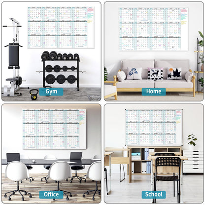 Large Dry Erase Calendar for Wall – Yearly Wall Calendar Dry Erase, 58" x 37", 12-Month Undated Blank Calendar Planner, Reusable Laminated with 15 Round Stickers, Perfect Large Wall Calendar for Office, Home and Classroom