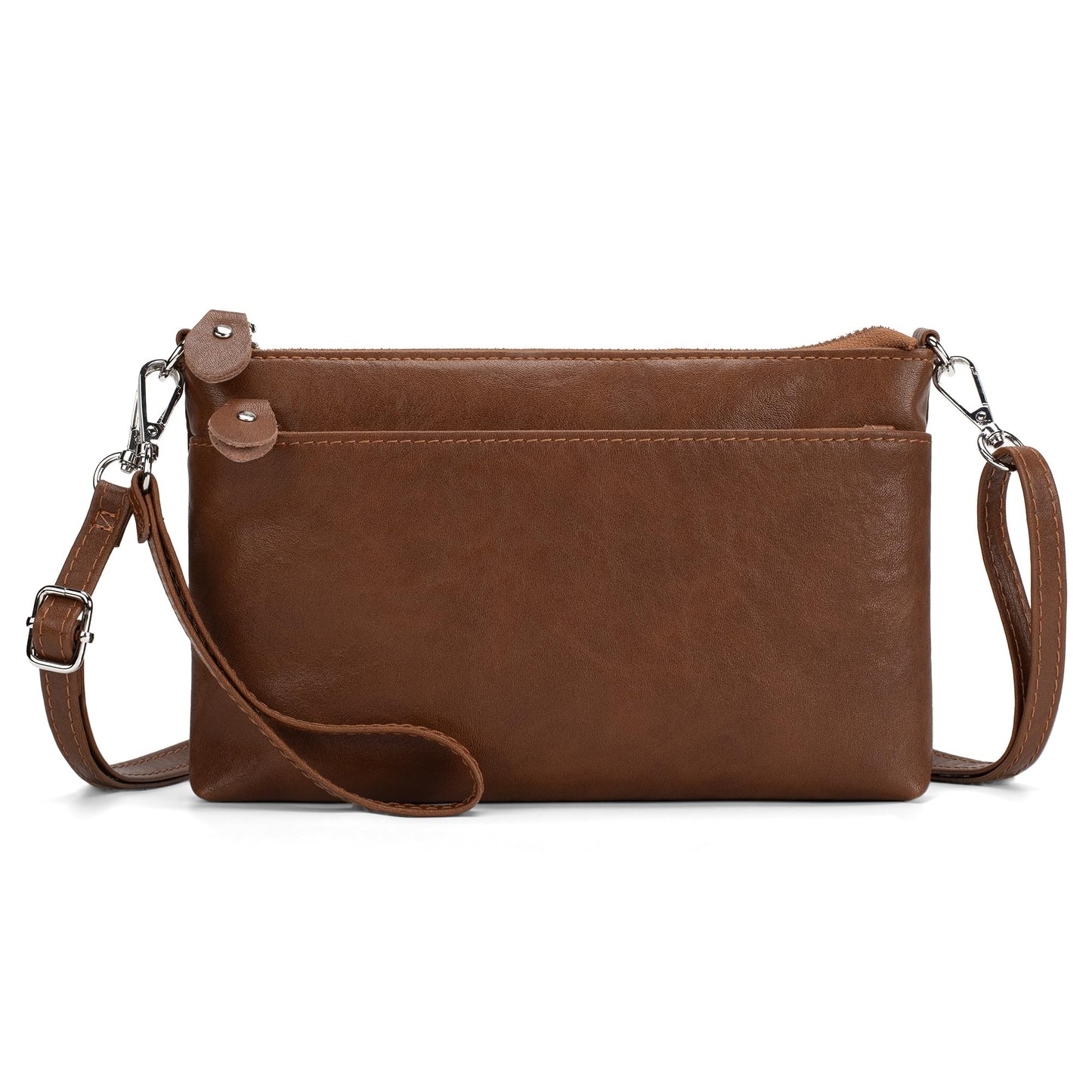 befen Leather Wristlet Wallets for Women, RFID Blocking Small Crossbody Bags, Women Leather Purses Handbags Shoulder Bag Trendy Clutch Purse with Adjustable Shoulder Strap and Wrist Strap, Brown