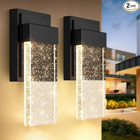 BesLowe Outdoor Wall Light Fixtures with Crystal Bubble Glass, Waterproof Exterior Sconces LED Wall Lanterns, Porch Lights Wall Mounted 10W 3000K Outside Lights for House Front Door Garage Entryway