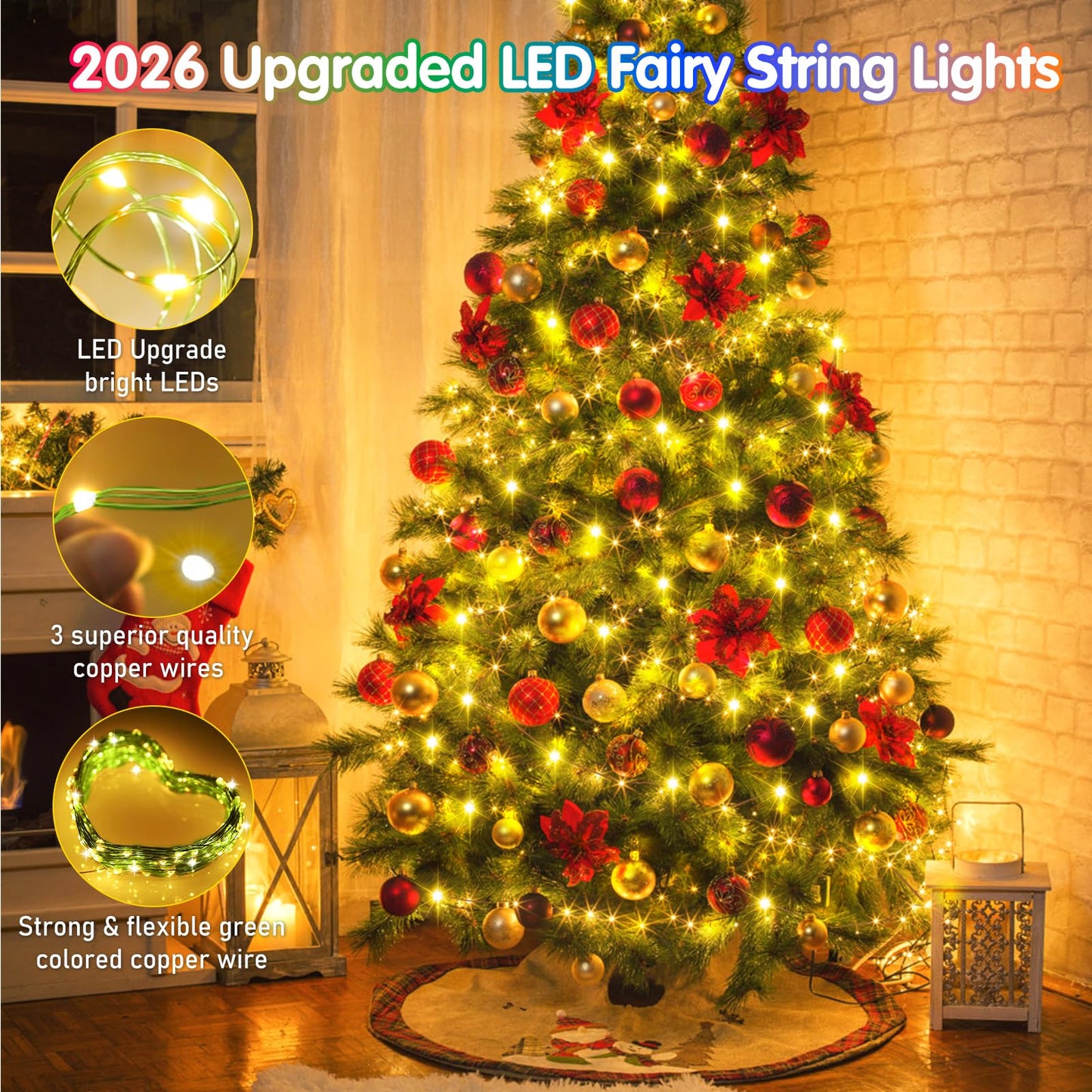 KNONEW 203FT Outdoor Christmas Fairy Lights Plug in,600 LED String Lights Outdoor Waterproof 8 Modes Memory Times for Wedding Bedroom Walls Garden Trees Decoration(Warm White)