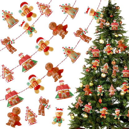 Generic 8.8 ft Gingerbread Christmas Garland Cute Gingerbread Men Christmas Tree Garland Felt Hanging House Xmas Home Bunting Banner for Tree Ornaments Party Holiday Wall Decor