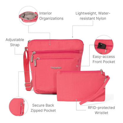 Baggallini Pocket Crossbody Bags for Women 8x8 Small Lightweight Durable Water-resistant Travel Purse W/Rfid