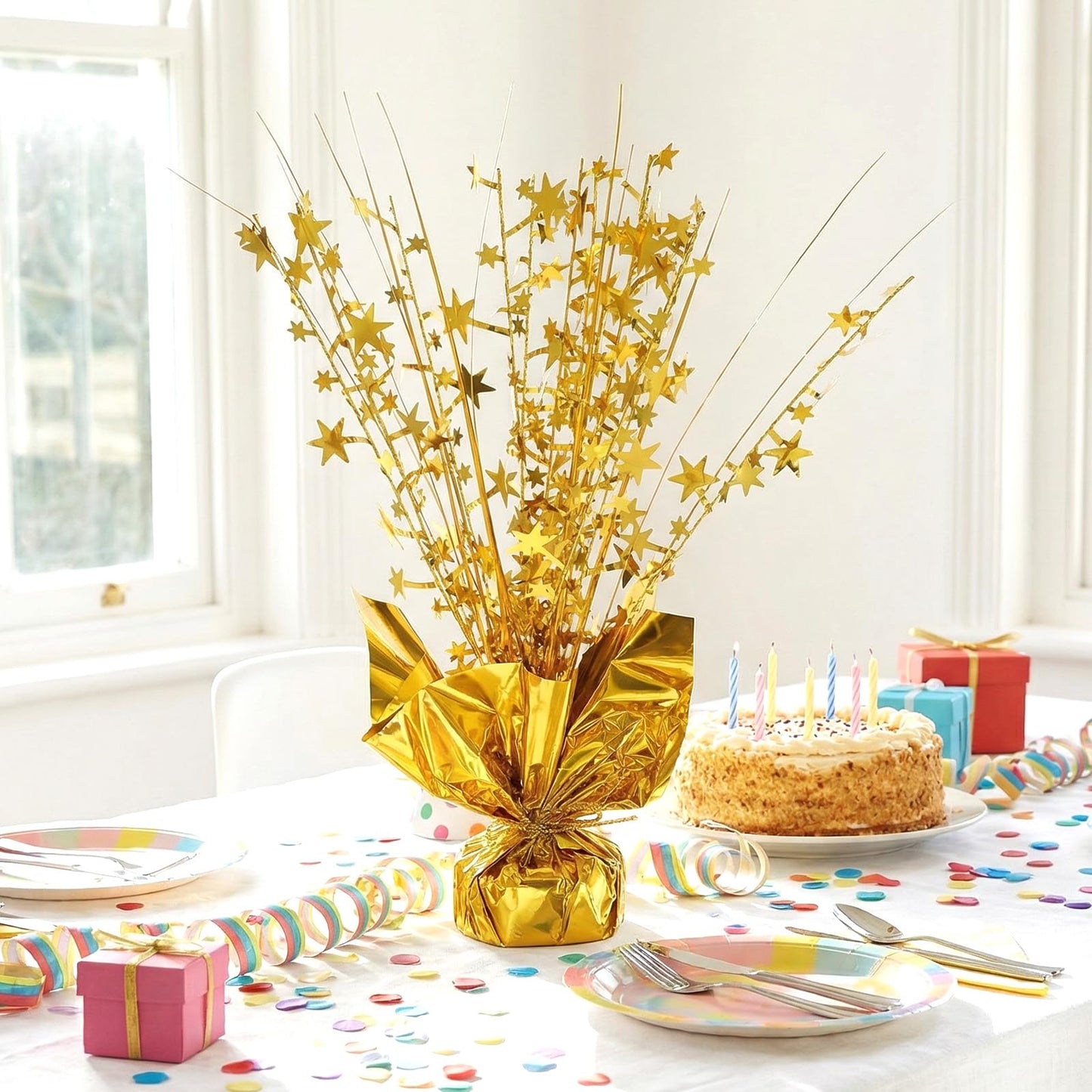 12 Pack Metallic Foil Spray Centerpiece Star Table Decoration Burst Table Centerpieces for Birthday Star Tabletop for Birthday New Years Nye Wedding Anniversary Graduation Holiday Party Supplies Decor
