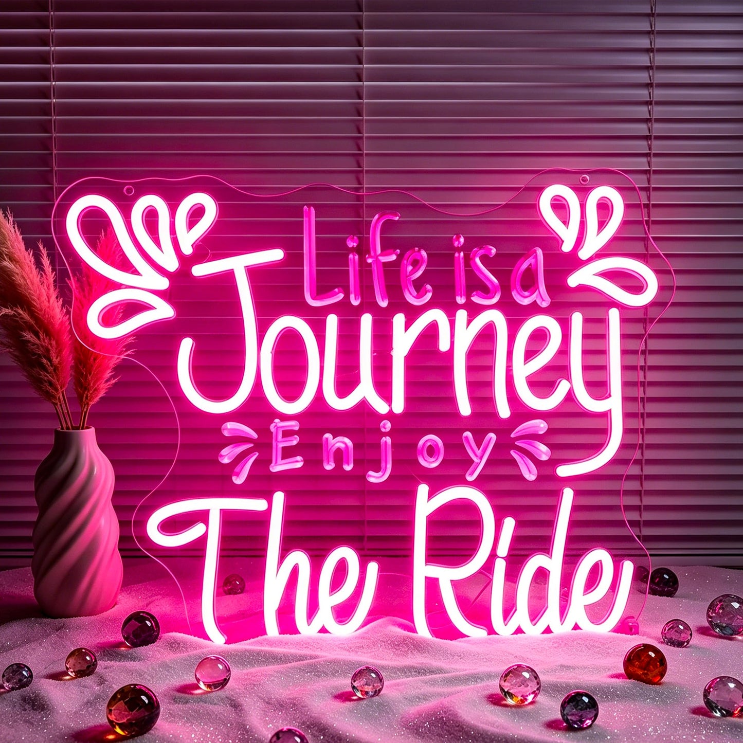 Whfobfe Pink Neon Sign Led Neon Lights Signs for Wall Decor USB Powered Led Signs for Room Decoration-Life is a Journey Enjoy The Ride