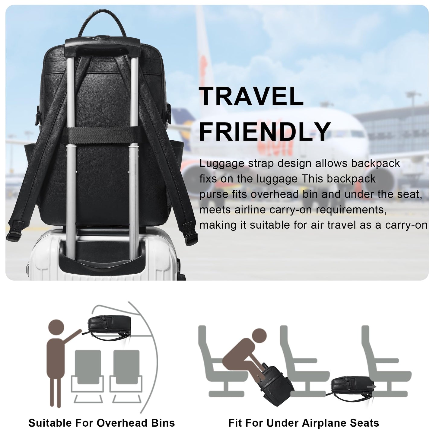Mroede Leather Laptop Backpack for Women, 15.6 Inch Laptop Travel Backpack Purse Large Capacity Computer Bag, Casual Daypack Nurse Bag College Bookbag for School, Black