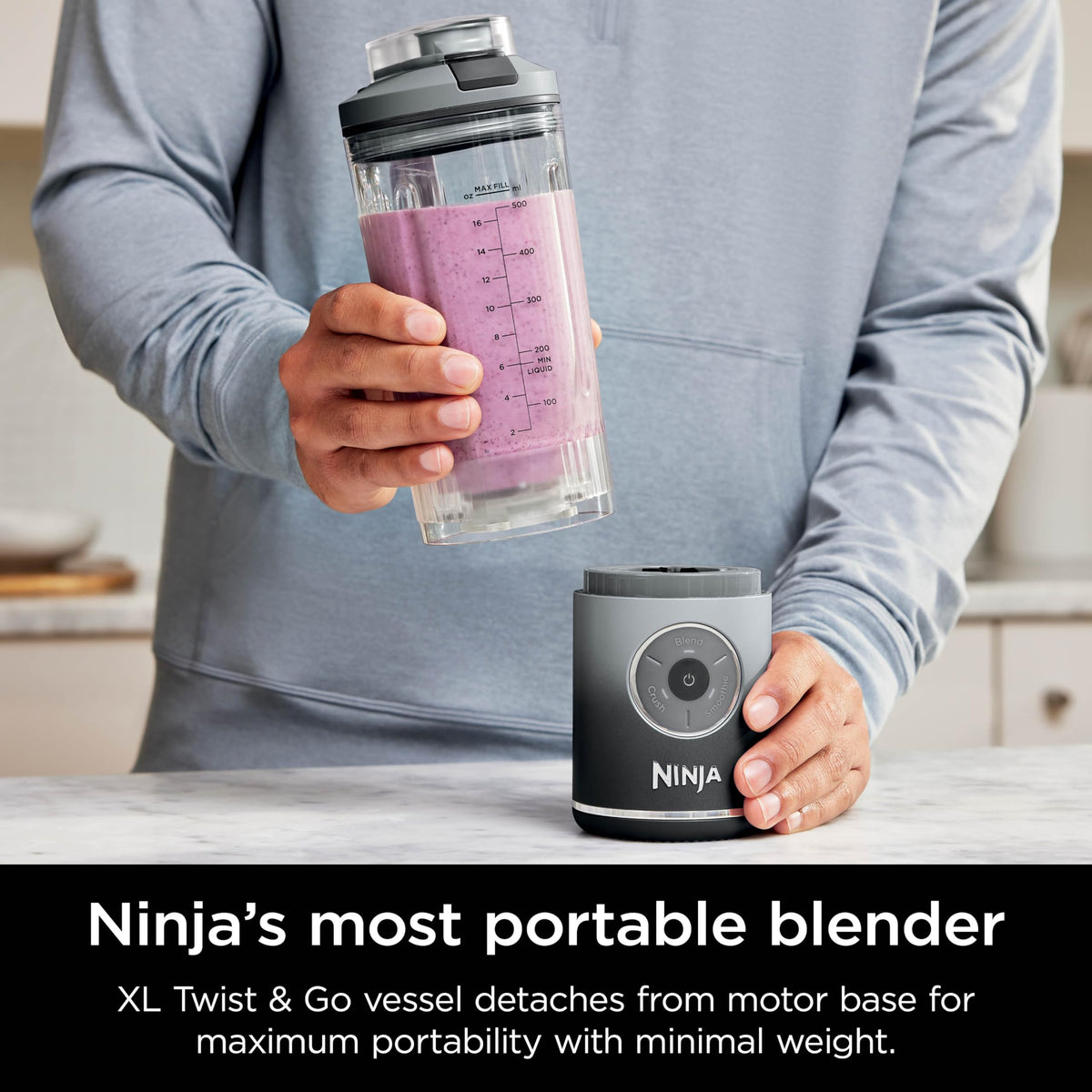 Ninja Blast Max, Portable Blender + Twist & Go, Personal Smoothie, Blend, Ice Crush, 3 Programs, Cordless, 22 oz removable Vessel, Dishwasher Safe, Leakproof, Navy, BC251NV