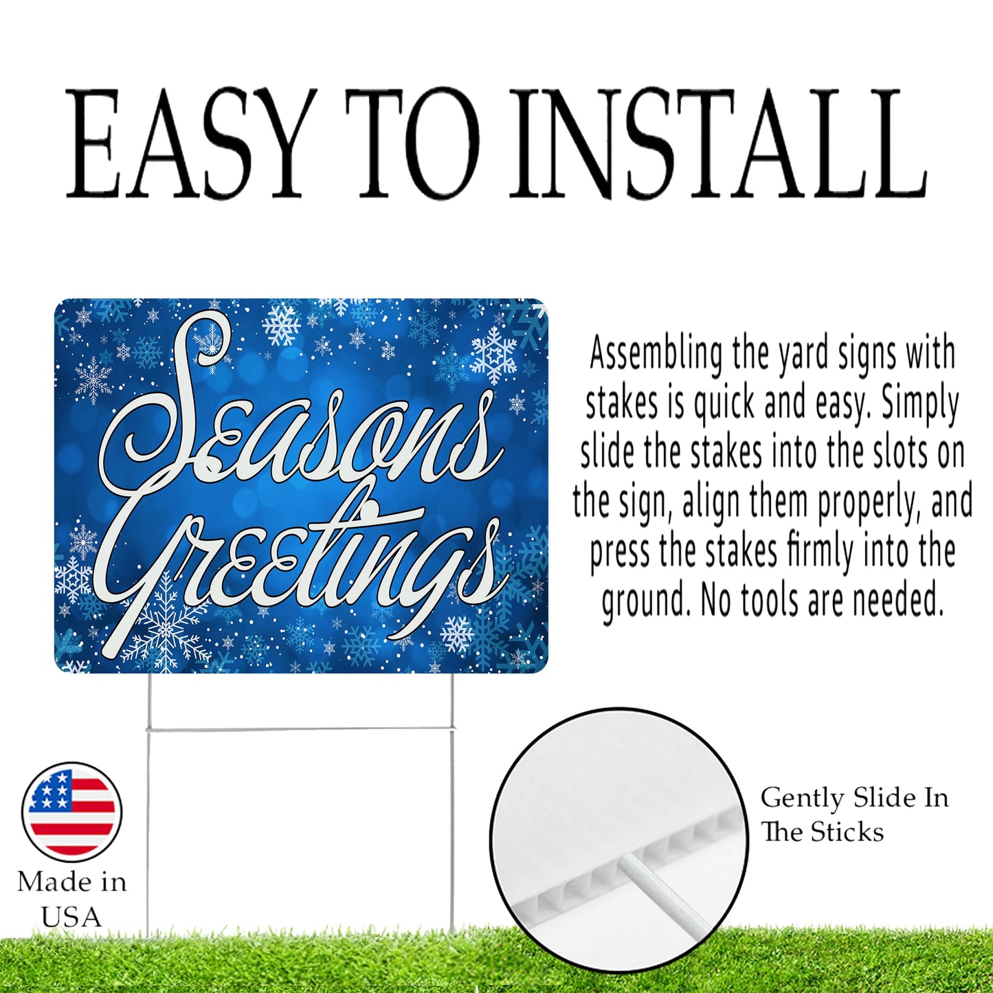 Seasons Greetings Blue Christmas Classic Yard Sign for Home Decor and Lawn Decoration With Stakes, Merry Christmas Sign 17x13 Inch
