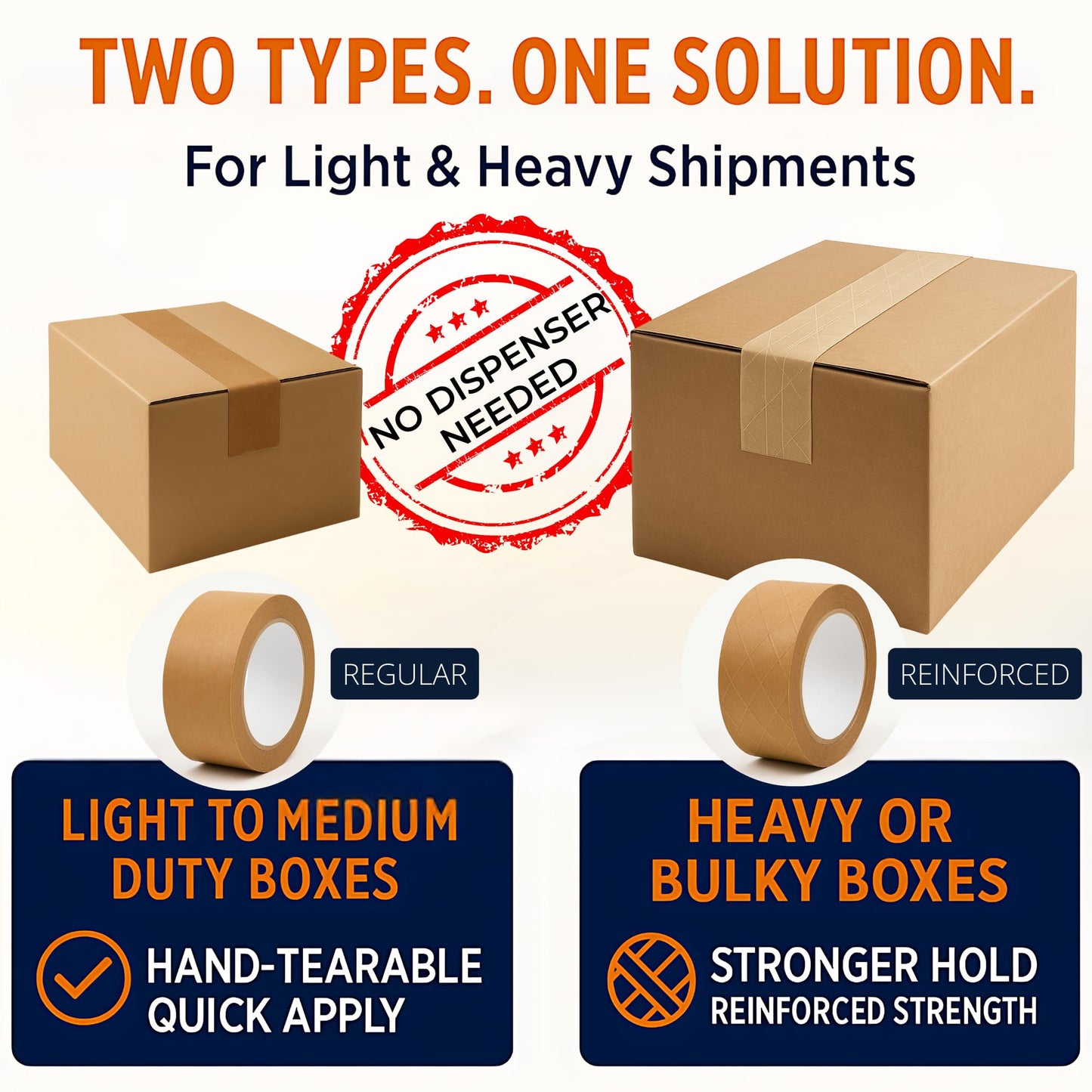 Elasticpack Packing Tape for Boxes 4-Pack – Kraft Brown Paper Box Tape, 2 Regular + 2 Reinforced Rolls for Everyday & Heavy-Duty Box Shipping, Self-Adhesive, No Water Needed, 1.88 in x 55 yd