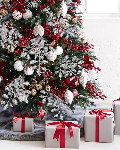 DILATATA 6Pcs Christmas Glitter Leaves Holly Leaves 23" Artificial Silver Holly Leaf Picks Sprays Giltter Stems for Christmas Tree DIY Xmas Wreath Garland Home Decor - Silver