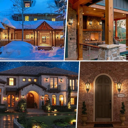 Outdoor Wall Light Fixtures, Black & Gold Exterior Waterproof Porch Lights, Vintage Outside Wall Sconces with Water Ripple Glass for House Front Door Garage, 2 Pack