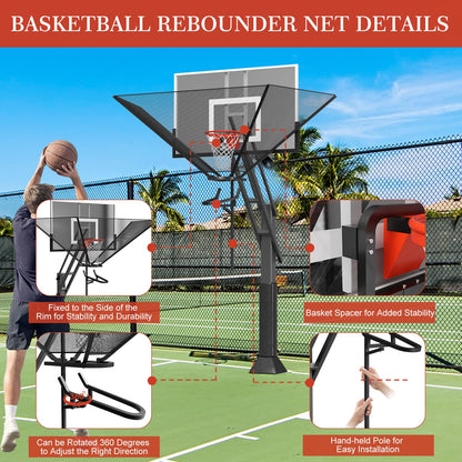 Basketball Rebounder Net Return System Machine Portable Suspended Shooting Basketball Rebounder Device Heavy Duty Basketball Training Equipment with 360°Rotating Track for Continuous Solo Practice