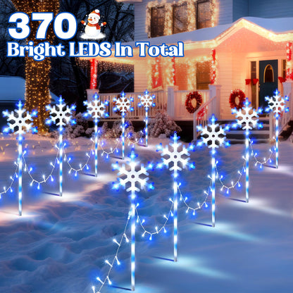ElectricWise 10 Pcs Christmas Snowflake Pathway Stake Lights for Outdoor Yard, 370 Bright LEDs Waterproof Large Christmas Snowflake Light Decoration for Garden Lawn Driveway Walkway Decor (Blue White)