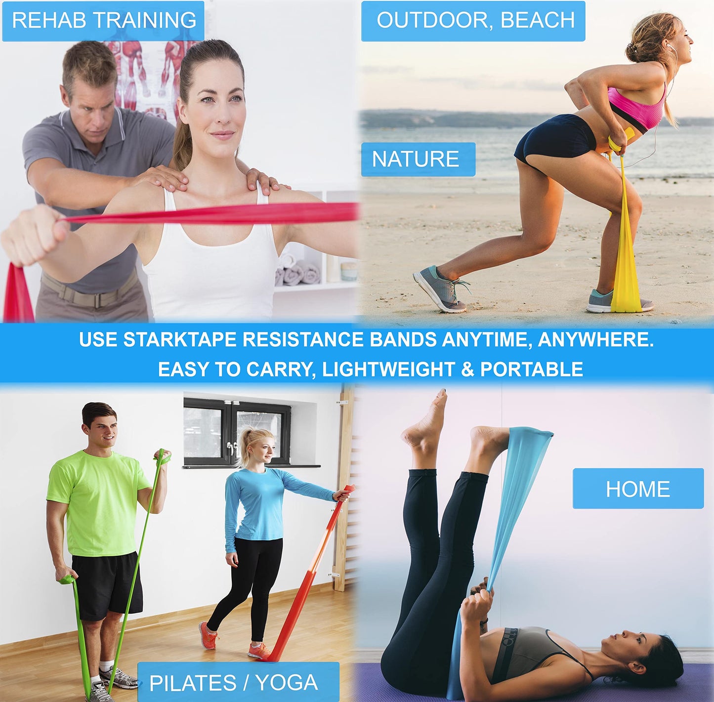 Resistance Bands Set. 5 Pack Latex Physical Therapy, Professional Elastic Rubber Band. Perfect for Home Exercise, Workout, Strength Training, Yoga, Pilates Rehab Gym Leg Upper, Lower Body