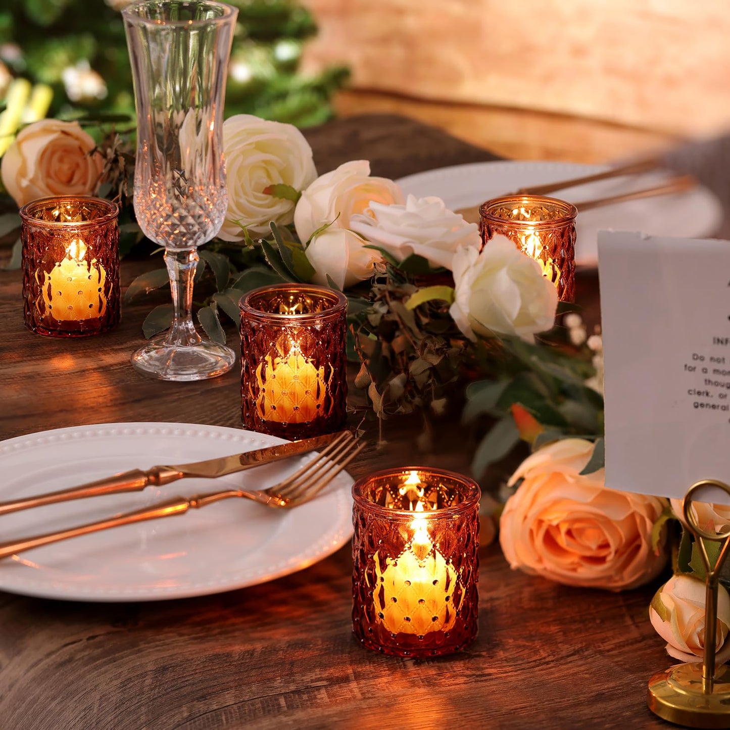 TripodBird 36 Pack Amber Votive Candle Holders, Glass Tea Lights Candle Holder for Boho Wedding Decor,Amber Candle Holders for Home Decor Gift Fall Wedding Christmas, Thanksgiving Party Table