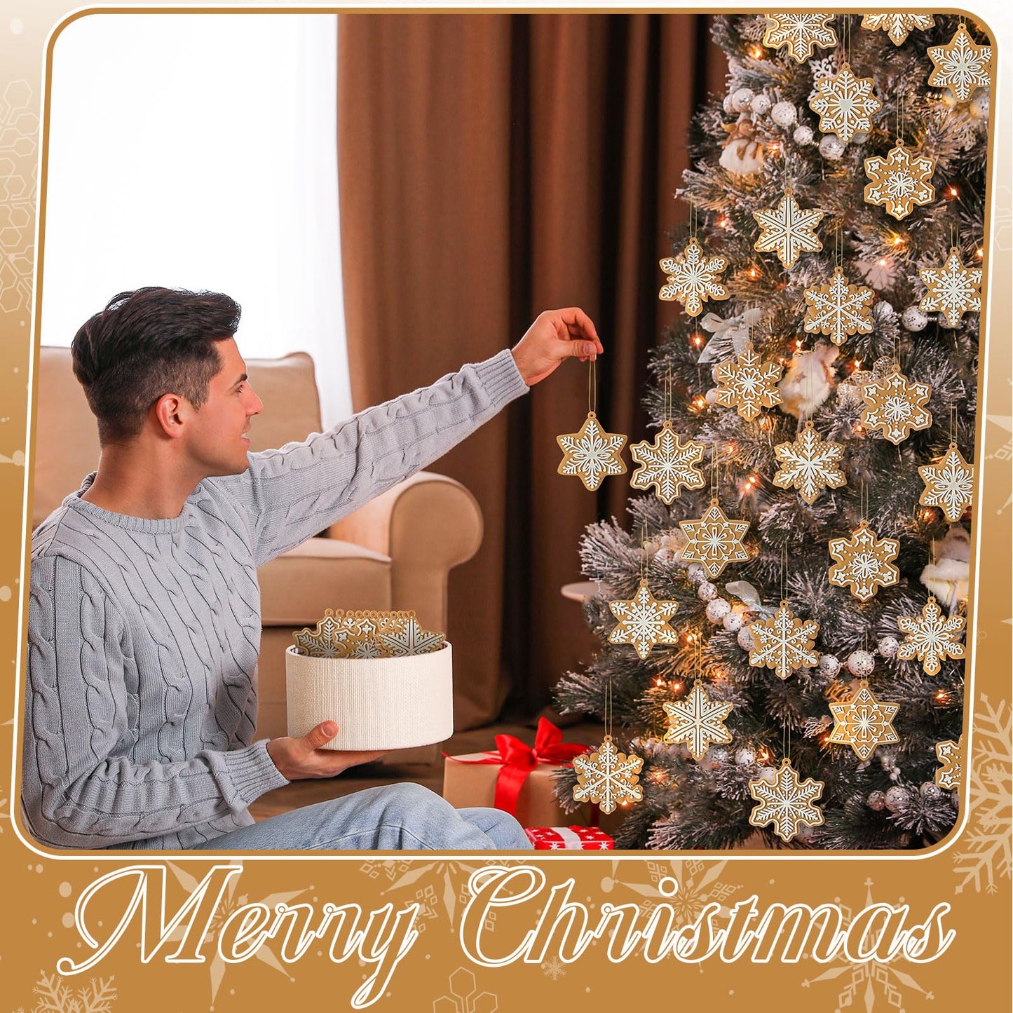 Syhood 36 Pcs Christmas Gingerbread Snowflake Ornaments Gingerbread Cookie Ornaments for Xmas Tree Hanging Decor Silicone Decorations for Holiday Party