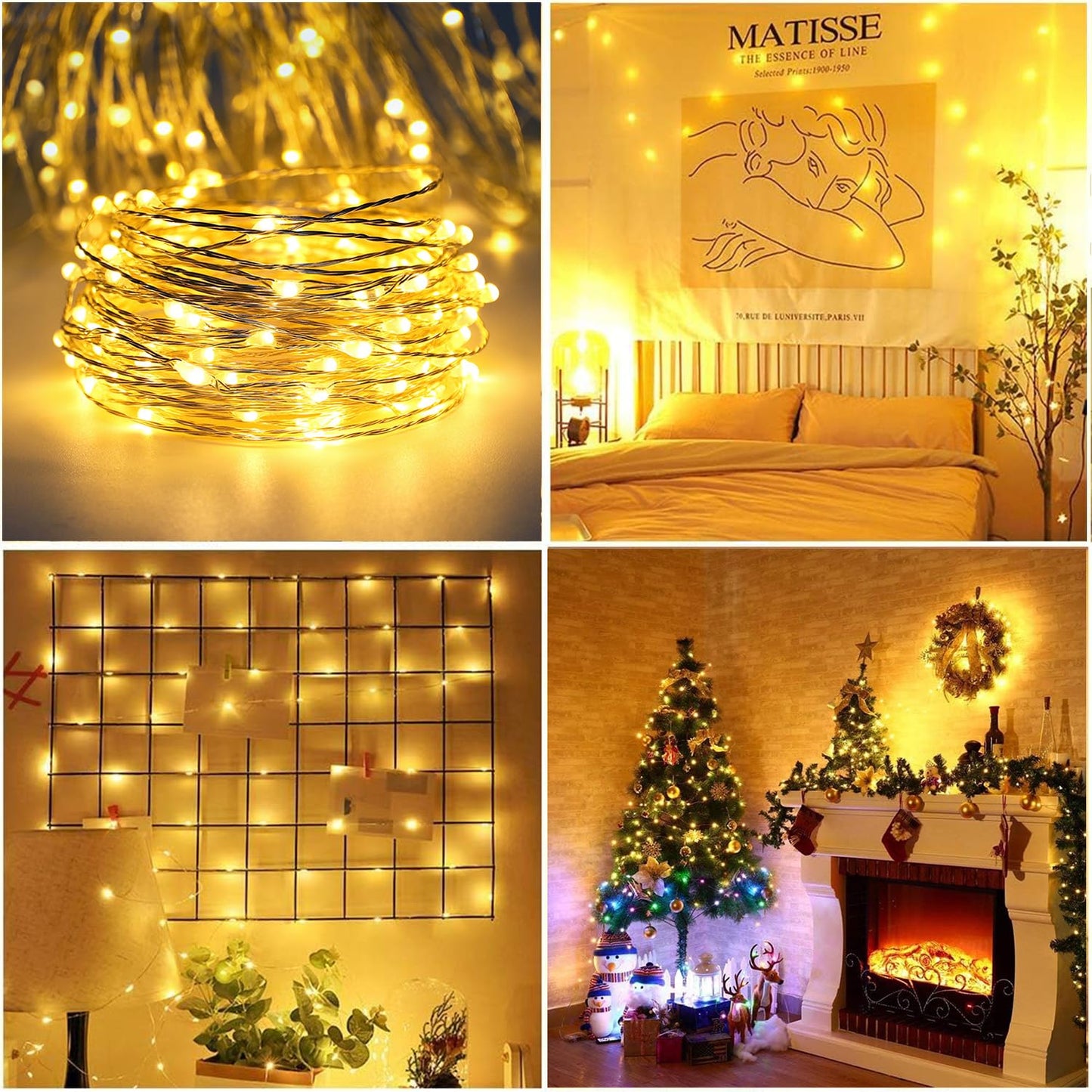 RUICHEN Plug in Fairy Lights with Switch, Waterproof 66 Ft 200 LED Silver Wire Starry String Firefly Lights for Bedroom, Patio, Garden, Balcony, Dorm, Warm White
