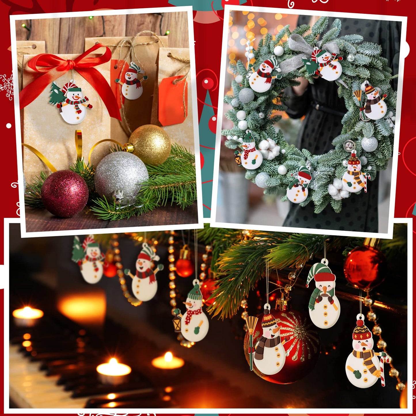 Zhanmai 24 Pieces Christmas Snowman Ornaments for Christmas Tree Decorations Cute Xmas Hanging Ornaments Traditional Xmas Tree Party Decors