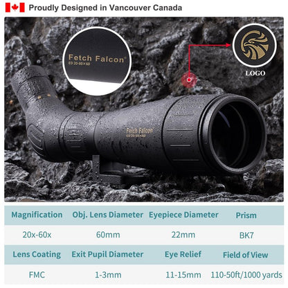 ED 20-60X60 FMC Spotting Scope Compact (Long Range Spotting, Water-Resistant) with Metal Tripod, Carry Bag, Phone Holder (ED 20-60X60)