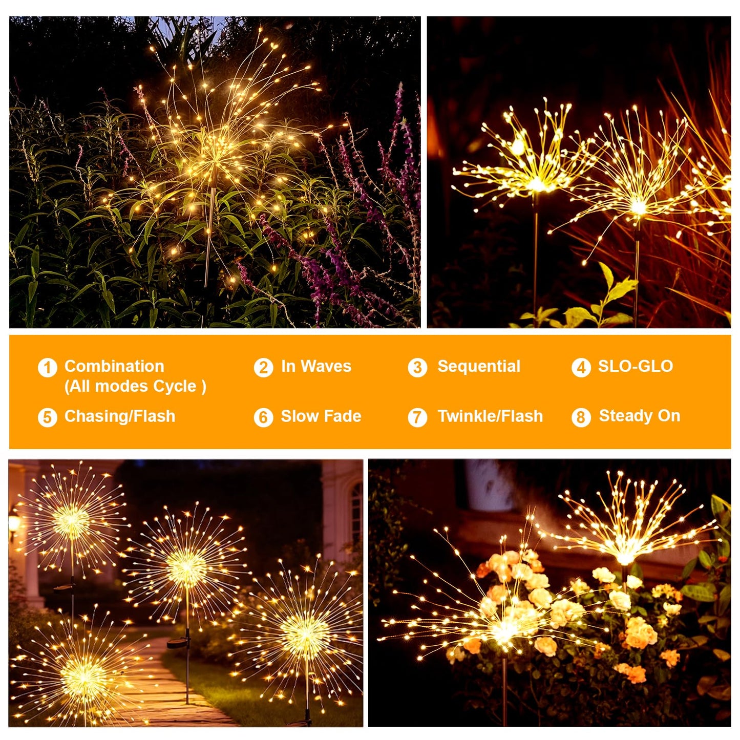Galavasen Solar Fireworks Lights for Outside, 150 LED Firework Solar Lights Outdoor Waterproof,Garden Fairy Twinkling Tree Stake for Yard Patio Pathway Wedding Christmas Diwali Decor 2 Pack Warm White