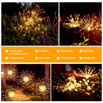 Galavasen Solar Fireworks Lights for Outside, 150 LED Firework Solar Lights Outdoor Waterproof,Garden Fairy Twinkling Tree Stake for Yard Patio Pathway Wedding Christmas Diwali Decor 2 Pack Warm White