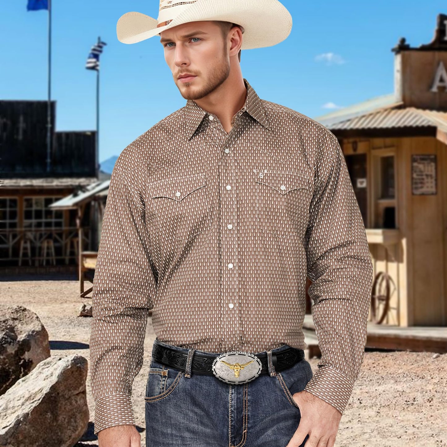 TRIWORKS Western Belt for Men without Buckle Cowboy Leather Belt Country Belt 1.5”Embossed Leather Belt Strap
