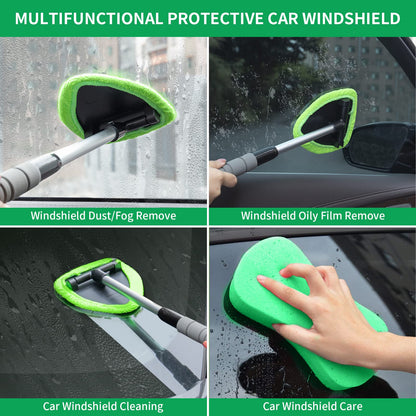 XINDELL Windshield Cleaner Tool – Car Interior Window Cleaning Kit with Extendable Handle & 4 Microfiber Pads, Auto Washing Brush for Car, Trucks, SUVs, RVs & Home Windows