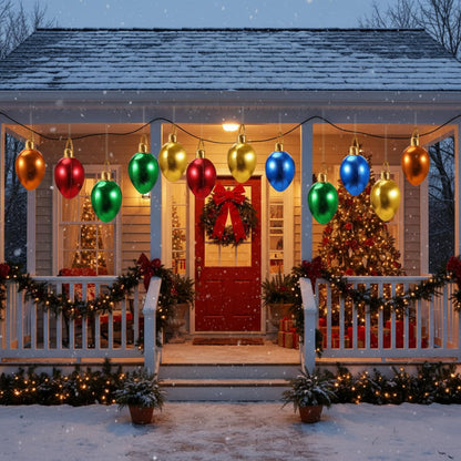 Charnoel 10 Pack 12" Christmas Inflatable Bulb Ornament with Glitter Cloth Cover, Giant PVC Xmas Blow Up Ornaments Holiday Blow Bulb for Yard Outdoor Lawn Porch Decorations (Classic)