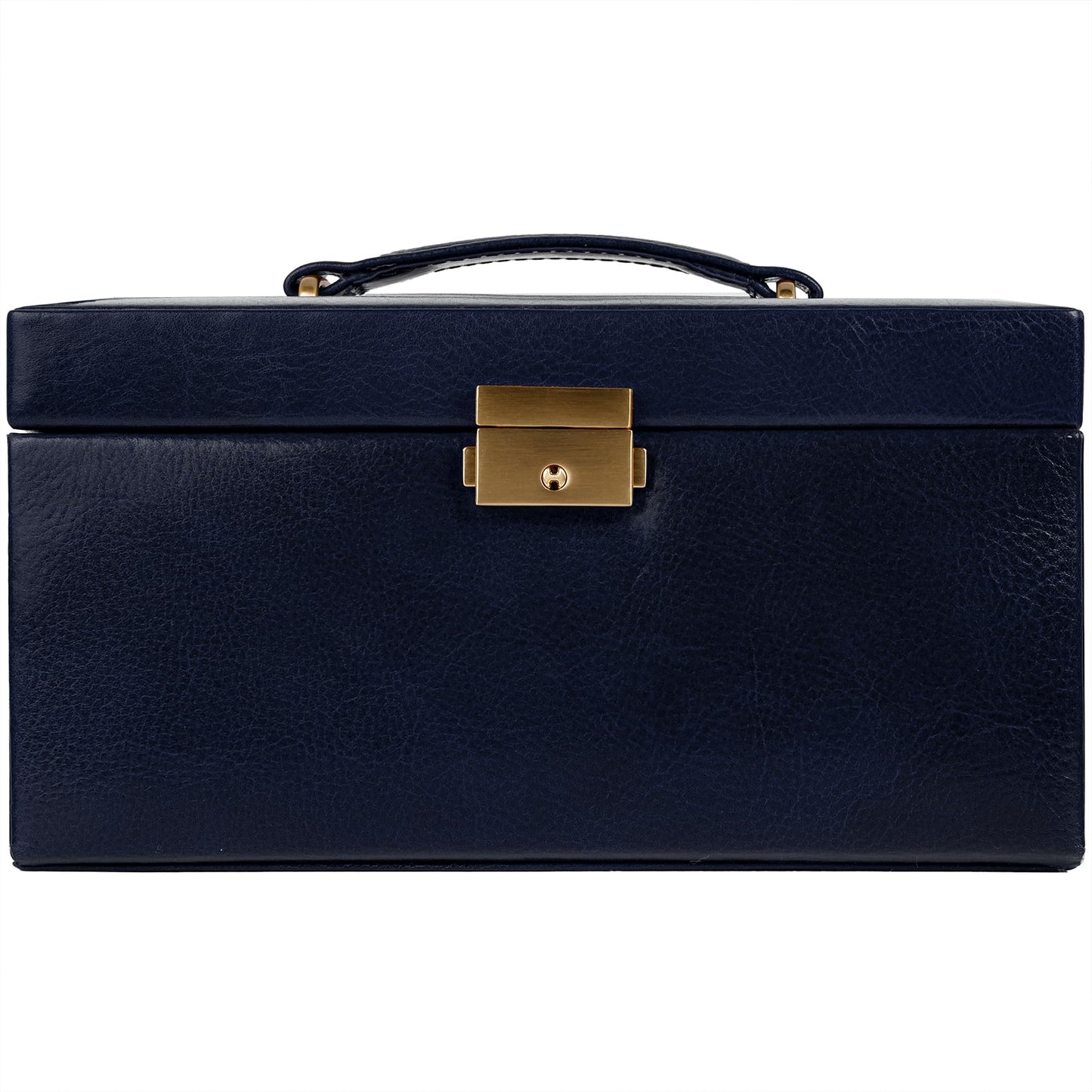Time Resistance Jewelry Box - Full Grain Leather Jewellery Organizer - Accessories Storage - Key Lock Box for Women (Blue)