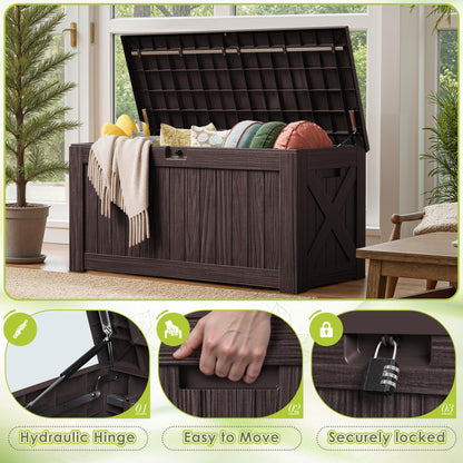 Devoko 125 Gallon Outdoor Storage Box, Waterproof Resin Deck Box for Patio Furniture, Lockable Container for Garden Cushions & Pool Supplies (Brown, 125 Gallon)