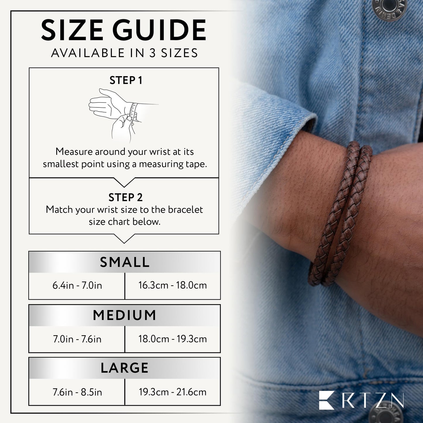 RTZN Brown Leather Bracelet for Men Premium Artisan Handcrafted Double Strand Braided Mens Bracelet (Small)