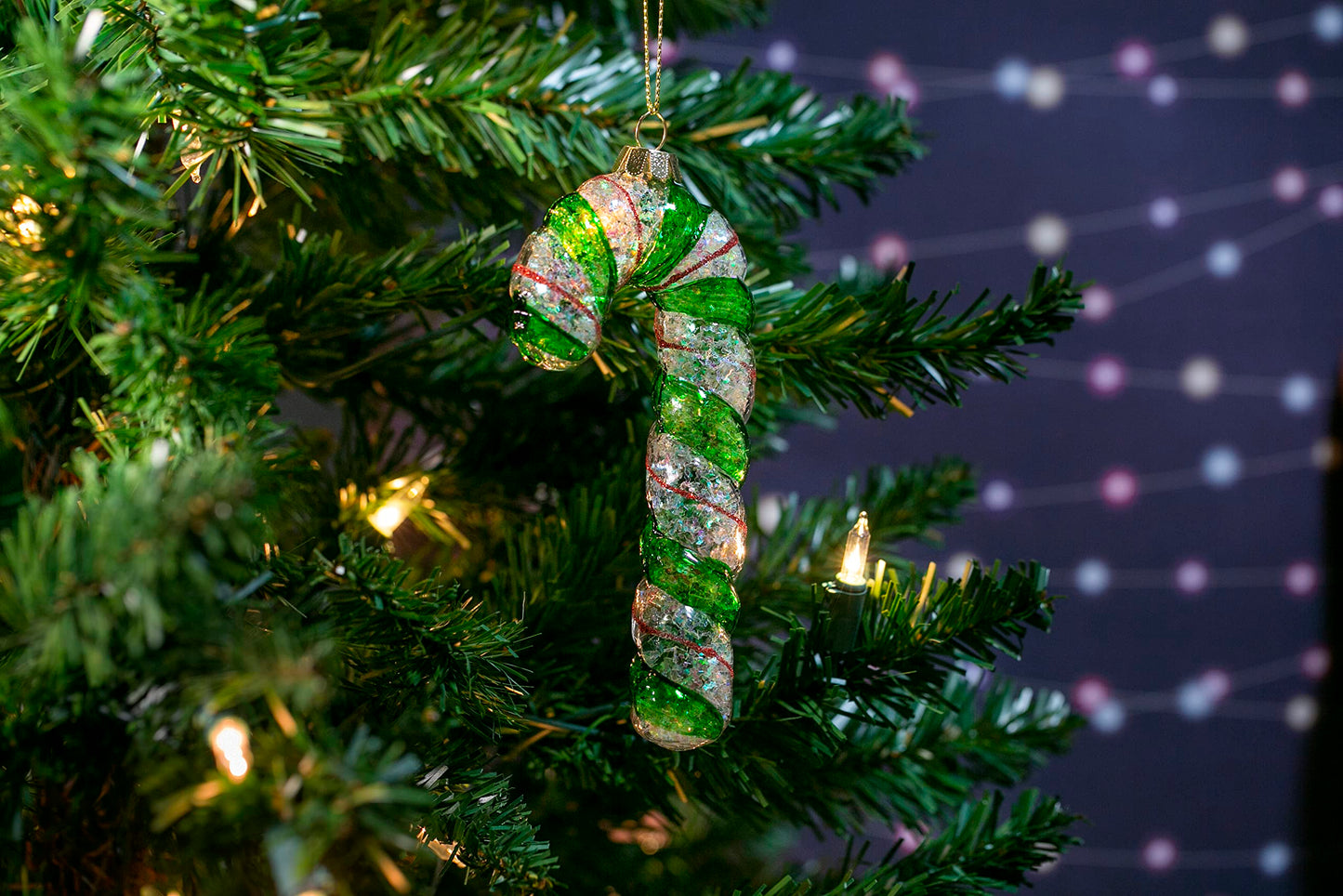 Party Rock | Green Candy Cane Glass Ornament | X-Mas Collection