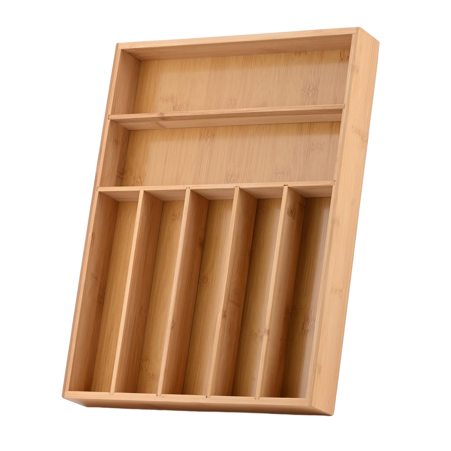 JIMMY LUCKY Wooden Silverware Organizer for Drawer, Bamboo Utensil Drawer Organizers, Kitchen Utensil Organizer Tray with 7 Storage Compartments, Flatware Organizers for Cutlery Flatware