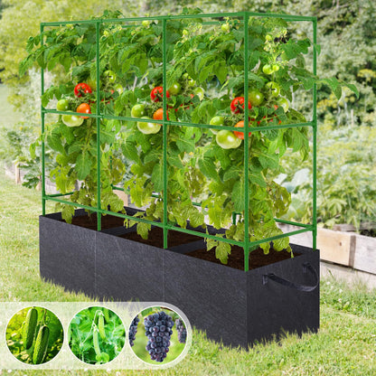 POILKMNI Tomato Cage 51×17×49 Inch with 46 Gallon Grow Bag, Heavy Duty Plastic Coated Steel Plant Support Trellis for Tomato Cucumber Climbing Plants Outdoor Indoor