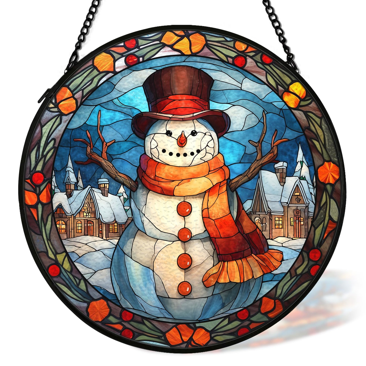 cvjutf Christmas Snowman Suncatcher Stained Glass Window Hanging Decor, Winter Snowman Stained Glass Wall Decor, Christmas Garden Sun Catchers Indoor Window Hanging Wall Art, 7.9x7.9In