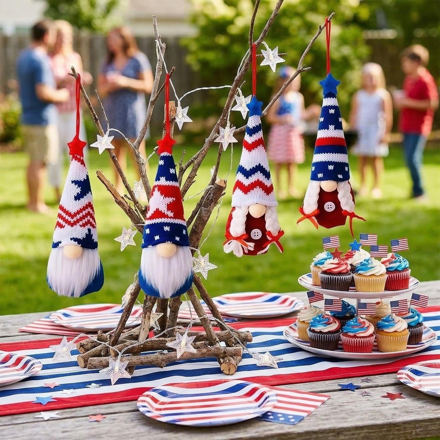 4th of July Decorations-Independence Day Hanging Gnomes USA 250th Anniversary Patriotic Gnomes Ornaments,4Pcs Memorial Patriotic Tree Decor Red White Blue Hanging Ornaments for Independence Day