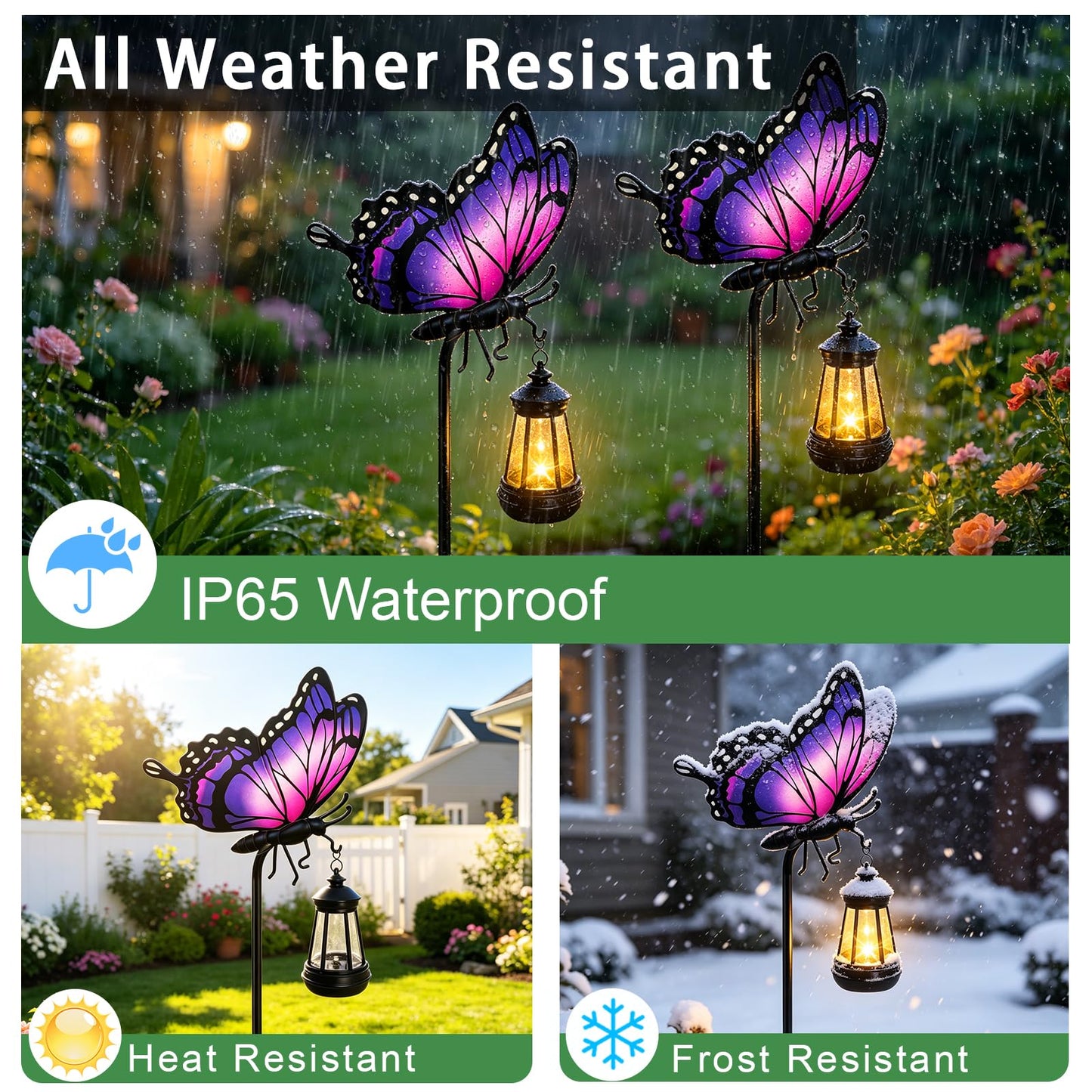 Solar Lights Outdoor Butterfly Garden Decor, 32.9in Purple Butterfly Garden Stakes with Solar Lights, Waterproof Metal Decorative for Yard Art Outside Patio Porch Lawn, Birthday Gifts for Women Mom