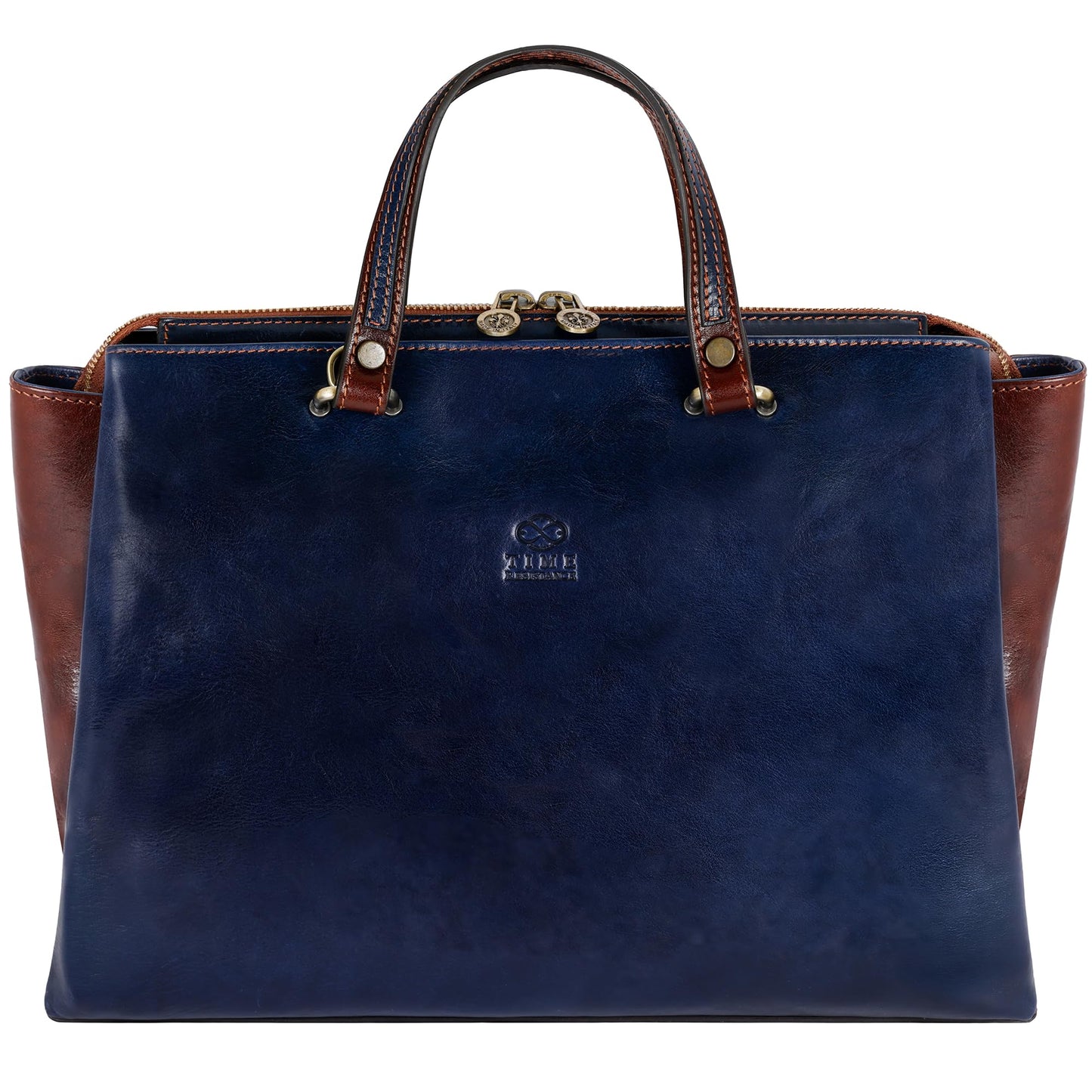 Time Resistance Leather Handbag for Women - Italian Handmade Top Handle Bag - Purse (Blue)
