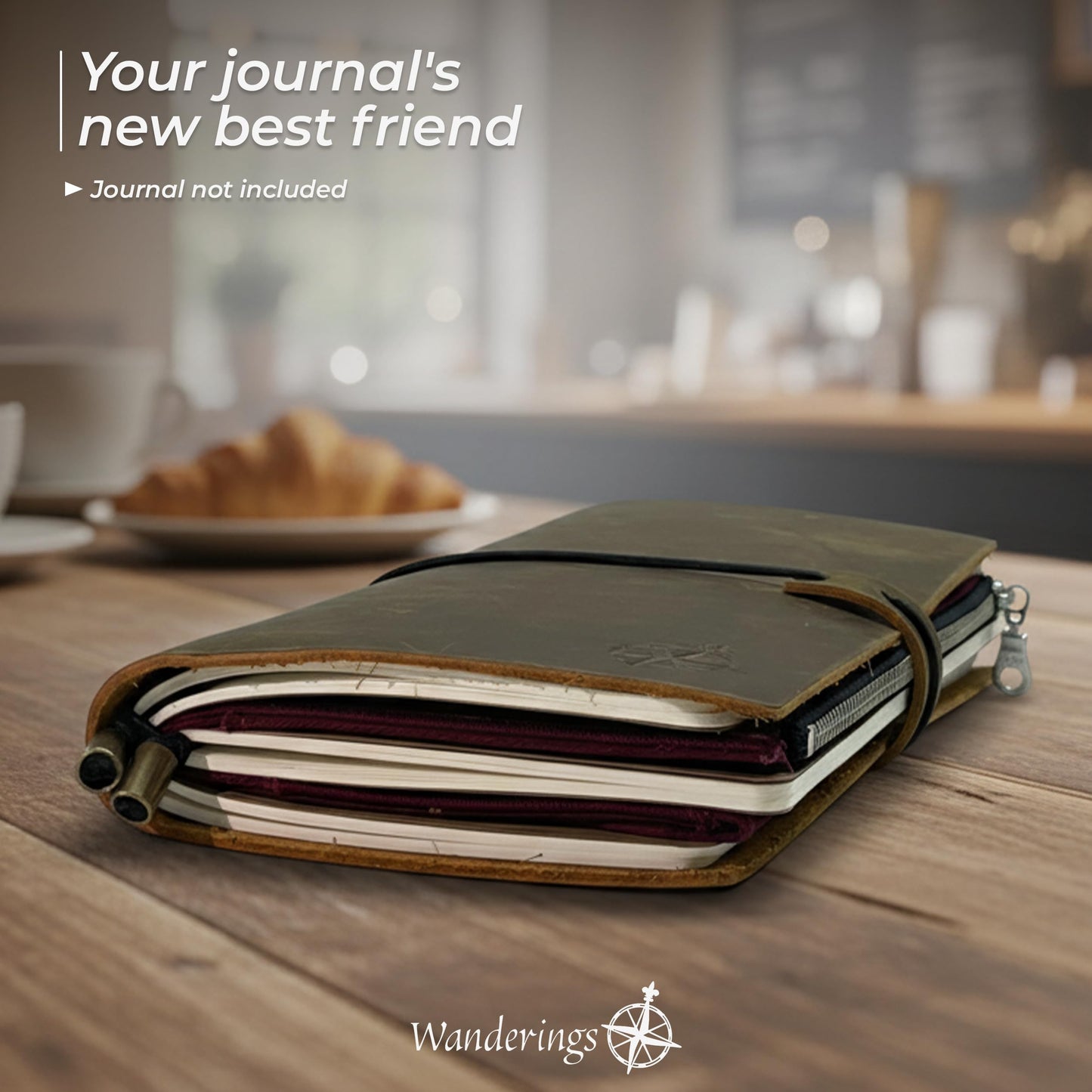 WANDERINGS Zipper Case Card Sleeve Holder Travelers Journal Accessory for Regular Size Refillable Travel Journals - 4.25" x 8.25" - 100% Cotton Fabric Planner Accessories for Standard Notebooks