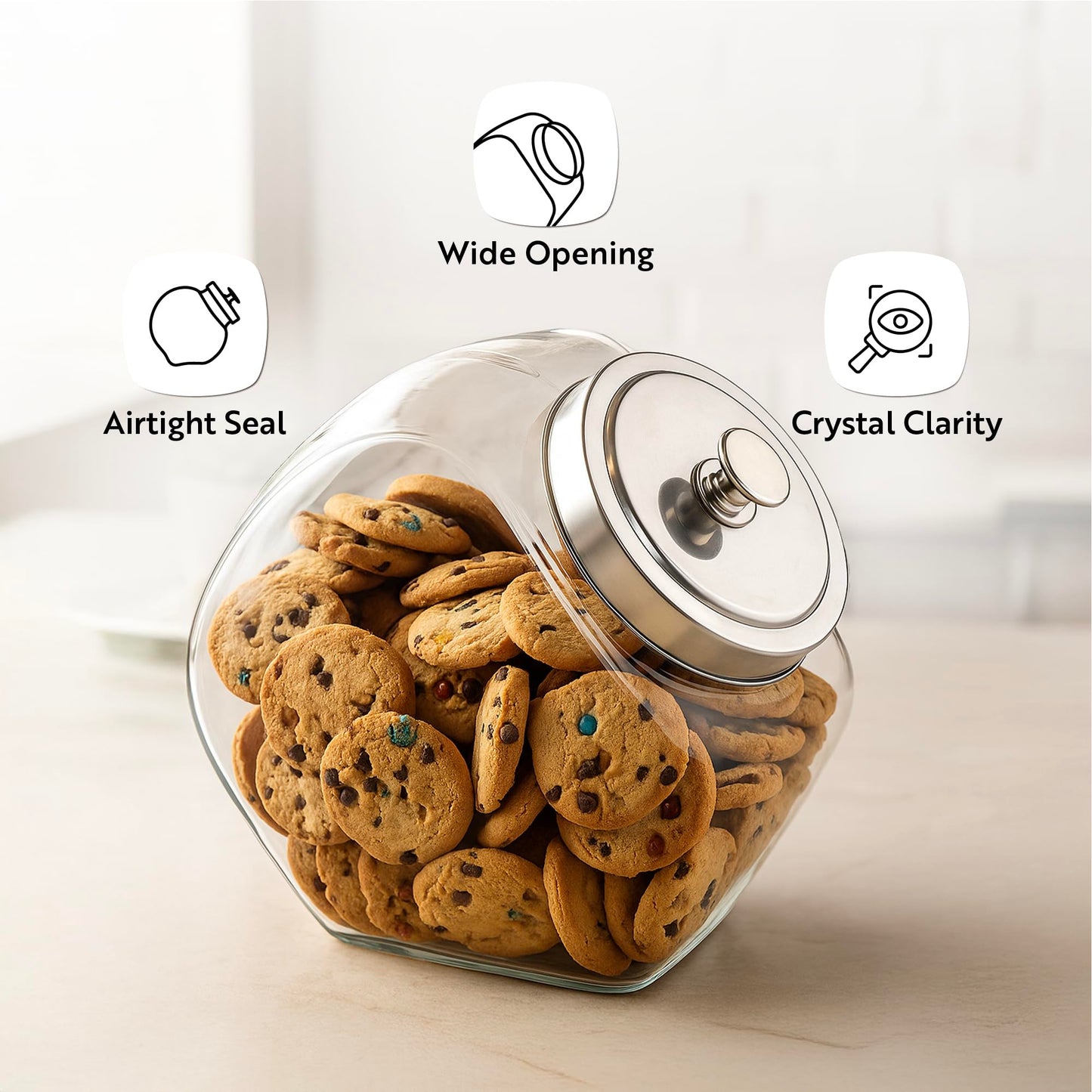 Restaurantware Vetri 0.3 Gallon Penny Jar 1 Durable Candy Jar - With Wide Spout Chrome Lid Clear Glass Cookie Jars For Kitchen Counter Dishwashable