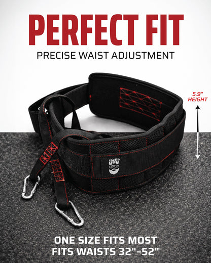 THEFITGUY Dip Belt with Strap – No Slip Secure Closure | 250lb Heavy Duty | Belt Squat Attachment, Weighted Dips, Pull Ups | Structured Back Support | 45-Degree Angle Rings, 2 Snap Hooks Included